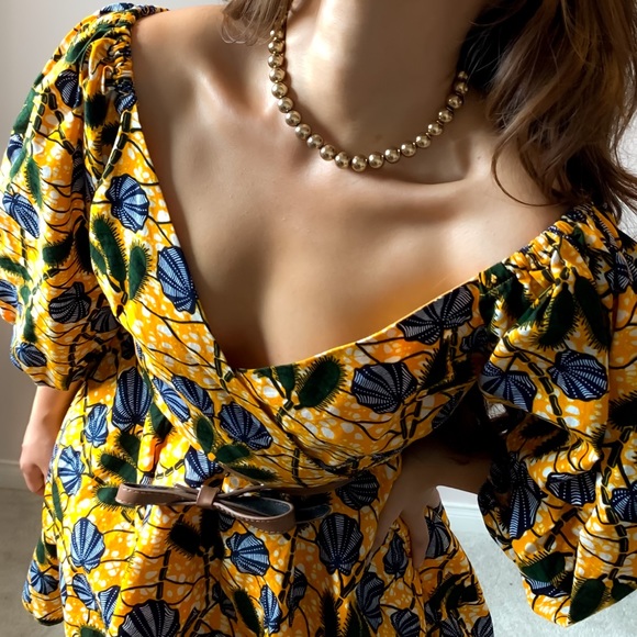 ORANGE MINI FLORAL DRESS PRINTS PATTERN POCKETS SIDE small - Picture 5 of 8